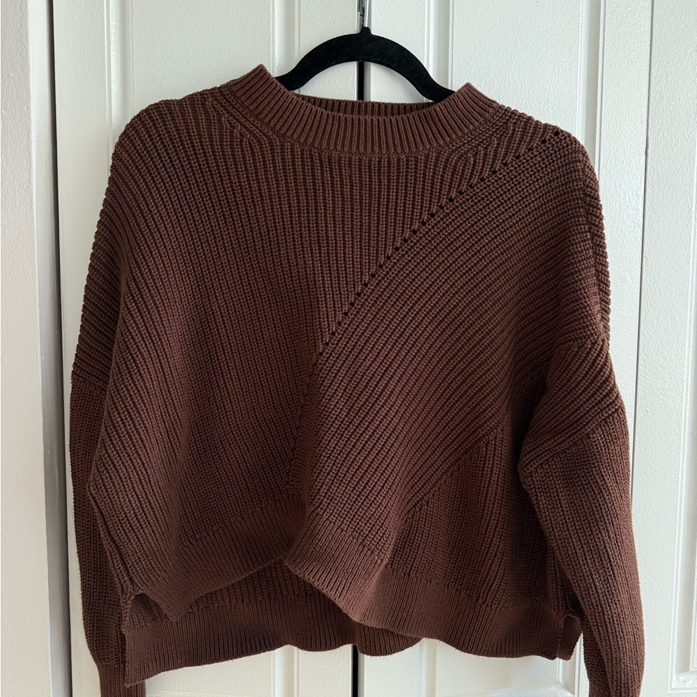 525 America Brown Crew Neck Sweater with Textured Knit